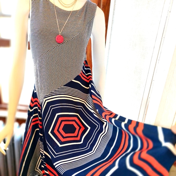 Anthropologie Maeve Cameron  asymmetrical red white & blue Dress S - Picture 7 of 9